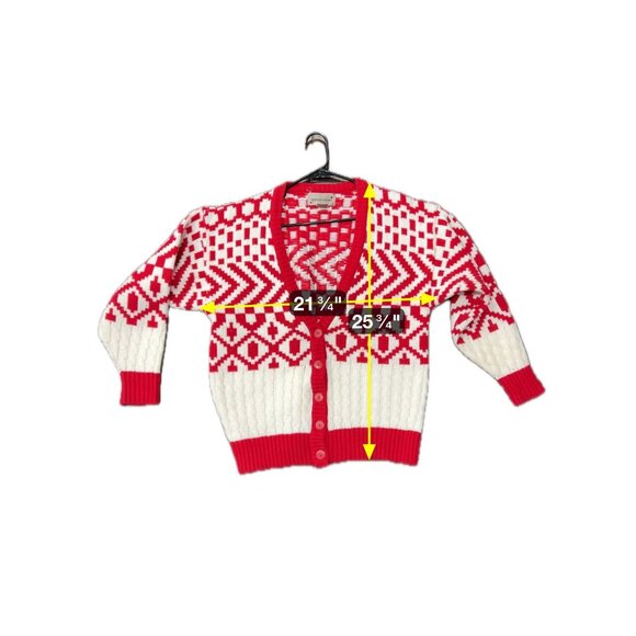 Vintage Sheridan Square Red White Geometric Cardigan Sweater SZ Medium - Picture 8 of 10